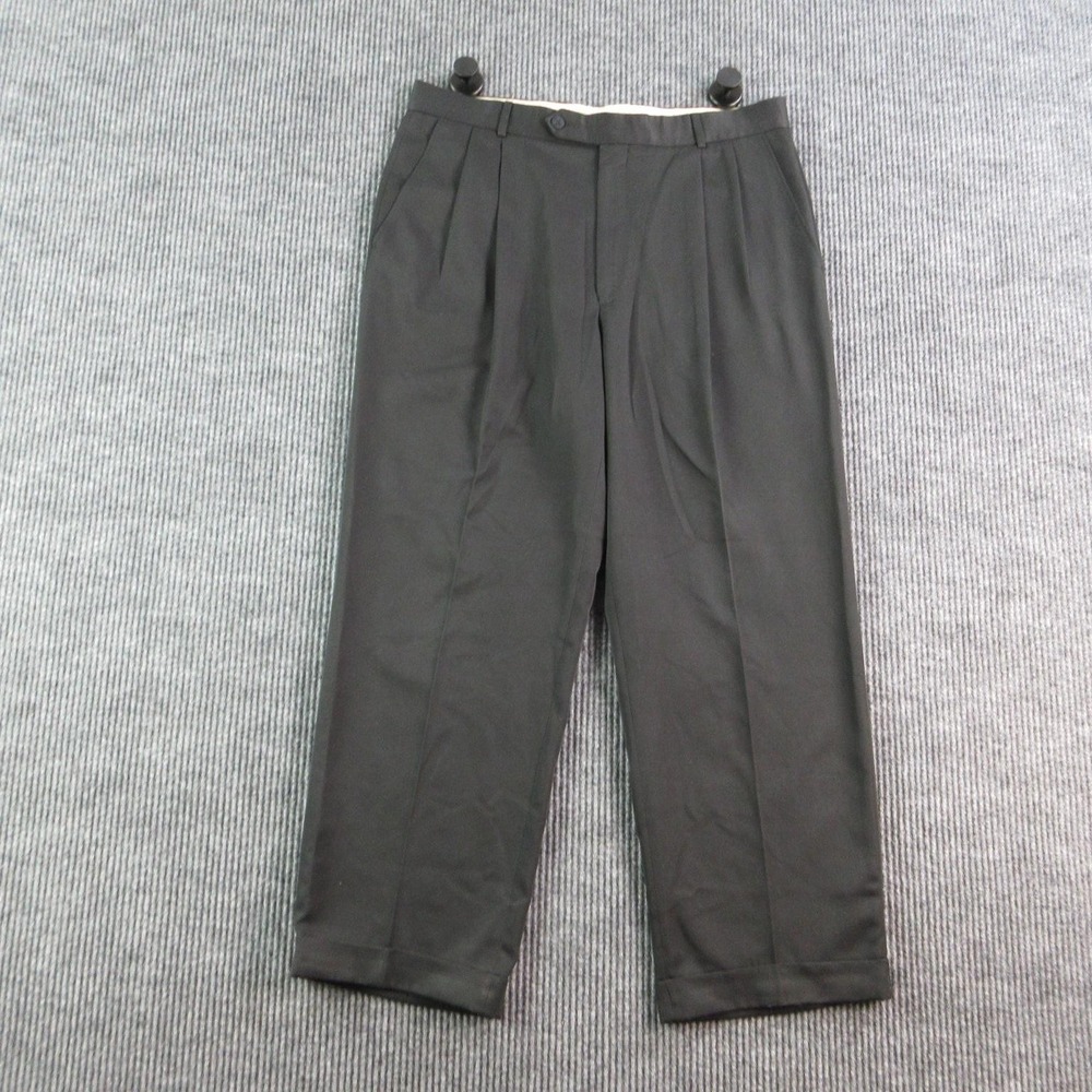 Maus & Hoffman Pants Mens 35x28 Black Dress Pants Pleated Classic 36 Microfiber